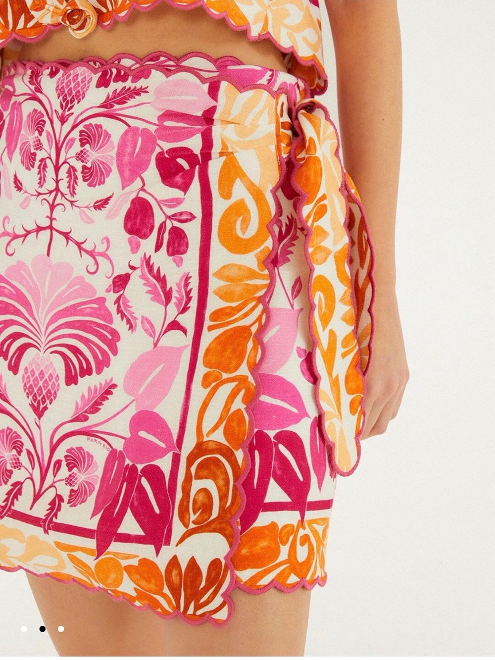 NWT FARM Rio Santorini Off-White Linen Wrap Mini Skirt Pink Orange XL